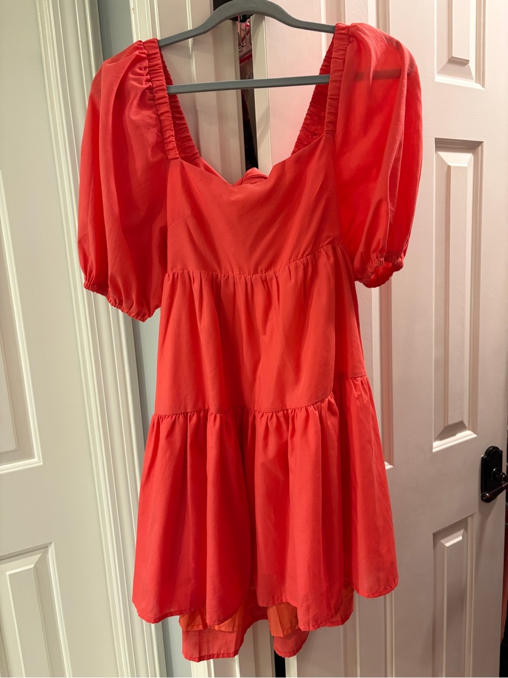 Coral Puff Sleeve Mini Dress